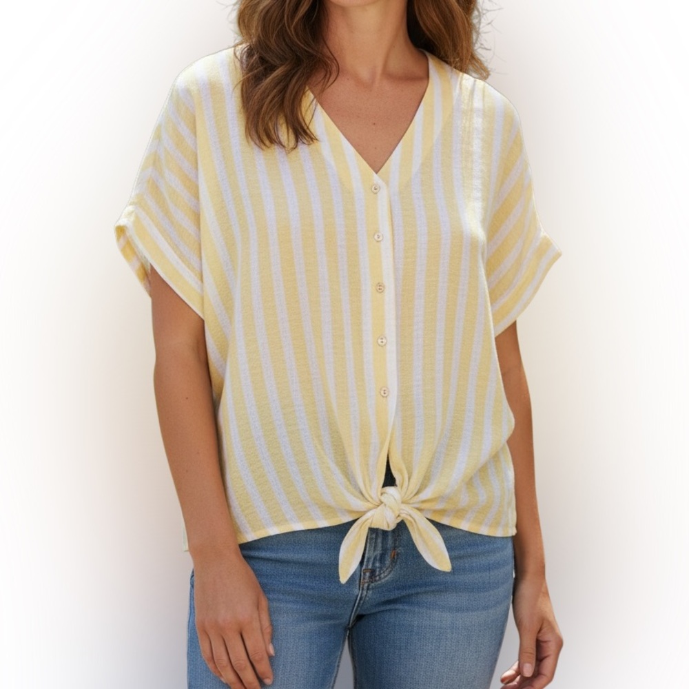 Michael Kors Lemon and White Striped Button Down Shirt